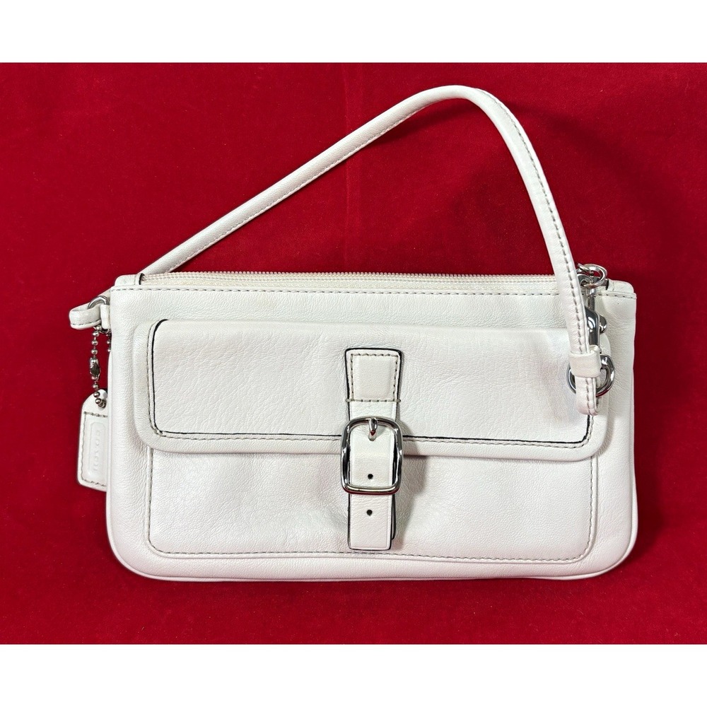 Vintage Coach Hamptons White Leather Wristlet W/ Silver Hardware & Hangtag